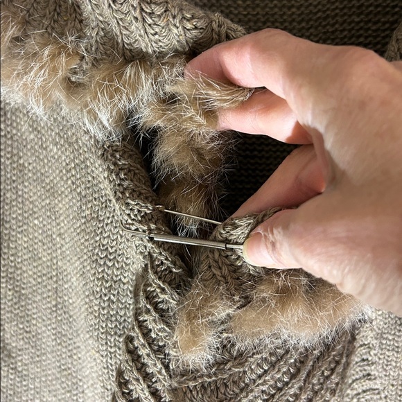 Hendi Brown Wool Blend Cardigan Sweater w/Faux Fur S/M - Picture 2 of 7